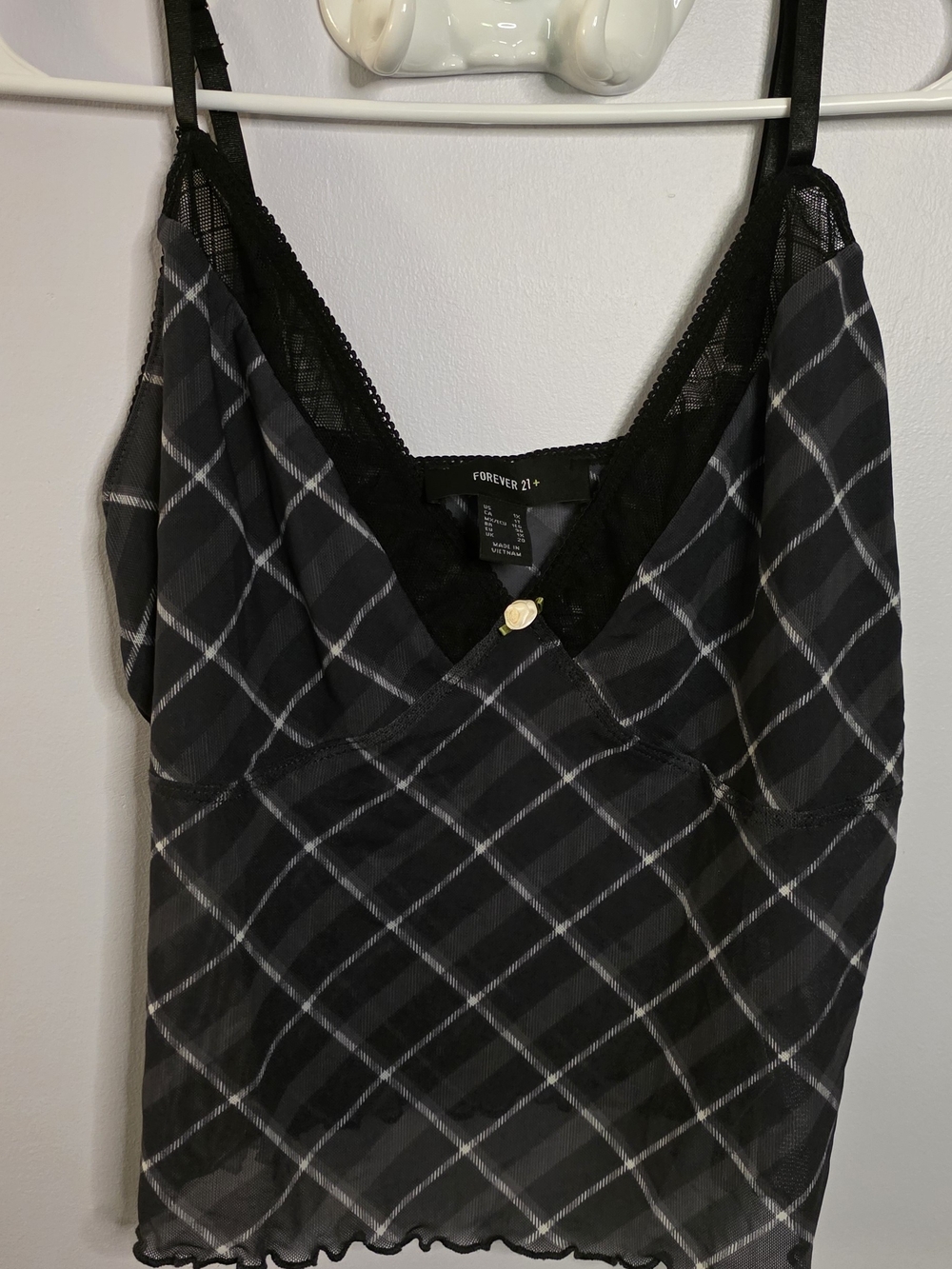 Forever 21+ Black Plaid Lace-Trim Cami Top Sz 1X